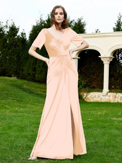 Half Sleeves Velvet Gown with Slit Champagne