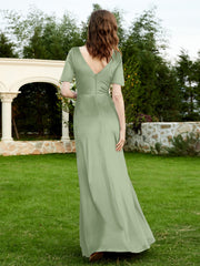 Half Sleeves Velvet Gown with Slit Dusty Sage