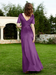 Half Sleeves Velvet Gown with Slit Grape