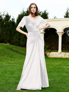 Half Sleeves Velvet Gown with Slit Ivory Plus Size