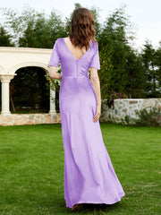 Half Sleeves Velvet Gown with Slit Lilac