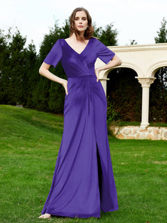 Half Sleeves Velvet Gown with Slit Regency Plus Size