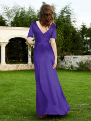 Half Sleeves Velvet Gown with Slit Regency Plus Size