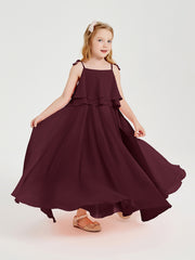 Long Chiffon Junior Bridesmaid Dresses Bowknot Spaghetti Straps Cabernet