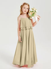 Long Chiffon Junior Bridesmaid Dresses Bowknot Spaghetti Straps Champagne