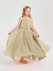 Long Chiffon Junior Bridesmaid Dresses Bowknot Spaghetti Straps Champagne
