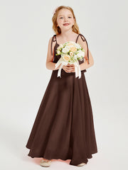 Long Chiffon Junior Bridesmaid Dresses Bowknot Spaghetti Straps Chocolate