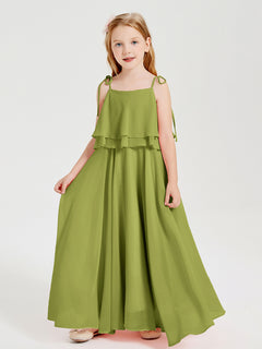 Long Chiffon Junior Bridesmaid Dresses Bowknot Spaghetti Straps Clover