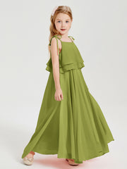 Long Chiffon Junior Bridesmaid Dresses Bowknot Spaghetti Straps Clover