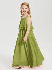 Long Chiffon Junior Bridesmaid Dresses Bowknot Spaghetti Straps Clover