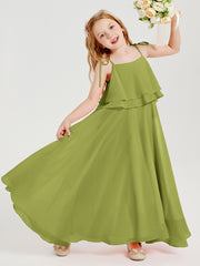 Long Chiffon Junior Bridesmaid Dresses Bowknot Spaghetti Straps Clover
