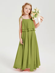 Long Chiffon Junior Bridesmaid Dresses Bowknot Spaghetti Straps Clover