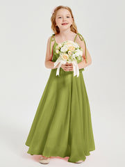 Long Chiffon Junior Bridesmaid Dresses Bowknot Spaghetti Straps Clover