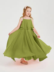 Long Chiffon Junior Bridesmaid Dresses Bowknot Spaghetti Straps Clover