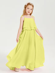 Long Chiffon Junior Bridesmaid Dresses Bowknot Spaghetti Straps Daffodil