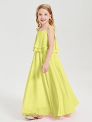 Long Chiffon Junior Bridesmaid Dresses Bowknot Spaghetti Straps Daffodil
