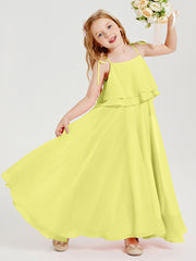 Long Chiffon Junior Bridesmaid Dresses Bowknot Spaghetti Straps Daffodil