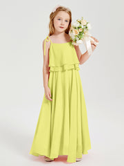 Long Chiffon Junior Bridesmaid Dresses Bowknot Spaghetti Straps Daffodil