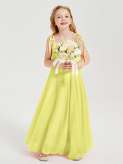 Long Chiffon Junior Bridesmaid Dresses Bowknot Spaghetti Straps Daffodil