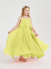 Long Chiffon Junior Bridesmaid Dresses Bowknot Spaghetti Straps Daffodil