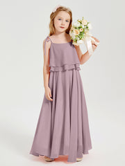 Long Chiffon Junior Bridesmaid Dresses Bowknot Spaghetti Straps Dusk