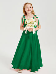 Long Chiffon Junior Bridesmaid Dresses Bowknot Spaghetti Straps Emerald