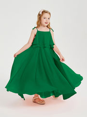 Long Chiffon Junior Bridesmaid Dresses Bowknot Spaghetti Straps Emerald
