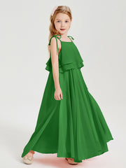 Long Chiffon Junior Bridesmaid Dresses Bowknot Spaghetti Straps Green