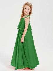 Long Chiffon Junior Bridesmaid Dresses Bowknot Spaghetti Straps Green