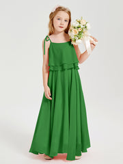 Long Chiffon Junior Bridesmaid Dresses Bowknot Spaghetti Straps Green