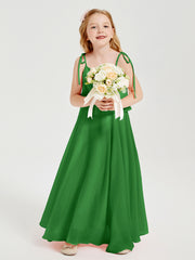Long Chiffon Junior Bridesmaid Dresses Bowknot Spaghetti Straps Green