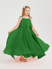 Long Chiffon Junior Bridesmaid Dresses Bowknot Spaghetti Straps Green