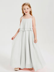 Long Chiffon Junior Bridesmaid Dresses Bowknot Spaghetti Straps Ivory