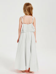 Long Chiffon Junior Bridesmaid Dresses Bowknot Spaghetti Straps Ivory
