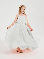 Long Chiffon Junior Bridesmaid Dresses Bowknot Spaghetti Straps Ivory