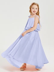 Long Chiffon Junior Bridesmaid Dresses Bowknot Spaghetti Straps Lavender