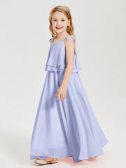 Long Chiffon Junior Bridesmaid Dresses Bowknot Spaghetti Straps Lavender