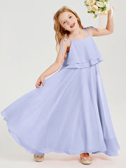 Long Chiffon Junior Bridesmaid Dresses Bowknot Spaghetti Straps Lavender