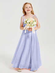 Long Chiffon Junior Bridesmaid Dresses Bowknot Spaghetti Straps Lavender