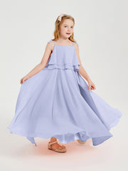 Long Chiffon Junior Bridesmaid Dresses Bowknot Spaghetti Straps Lavender