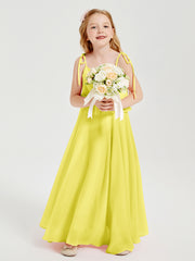 Long Chiffon Junior Bridesmaid Dresses Bowknot Spaghetti Straps Lemon