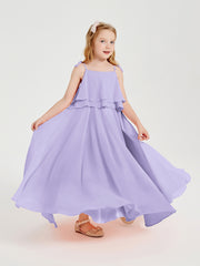 Long Chiffon Junior Bridesmaid Dresses Bowknot Spaghetti Straps Lilac