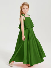 Long Chiffon Junior Bridesmaid Dresses Bowknot Spaghetti Straps Moss
