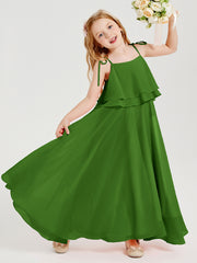 Long Chiffon Junior Bridesmaid Dresses Bowknot Spaghetti Straps Moss