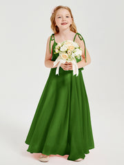 Long Chiffon Junior Bridesmaid Dresses Bowknot Spaghetti Straps Moss