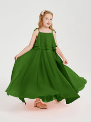 Long Chiffon Junior Bridesmaid Dresses Bowknot Spaghetti Straps Moss
