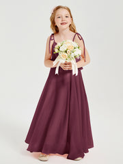 Long Chiffon Junior Bridesmaid Dresses Bowknot Spaghetti Straps Mulberry