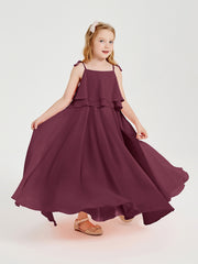 Long Chiffon Junior Bridesmaid Dresses Bowknot Spaghetti Straps Mulberry