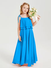 Long Chiffon Junior Bridesmaid Dresses Bowknot Spaghetti Straps Ocean Blue