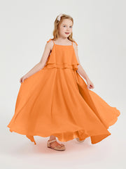 Long Chiffon Junior Bridesmaid Dresses Bowknot Spaghetti Straps Orange